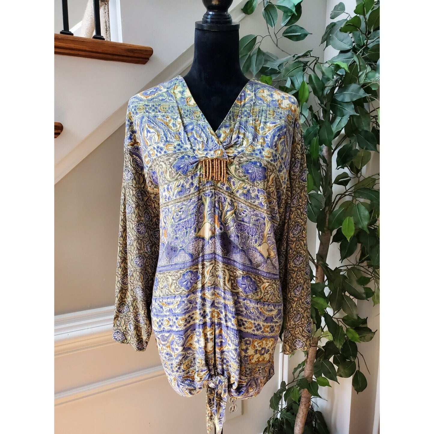 Carole Little Women's Multicolor 100% Rayon V-Neck Long Sleeve Top Blouse Size 6