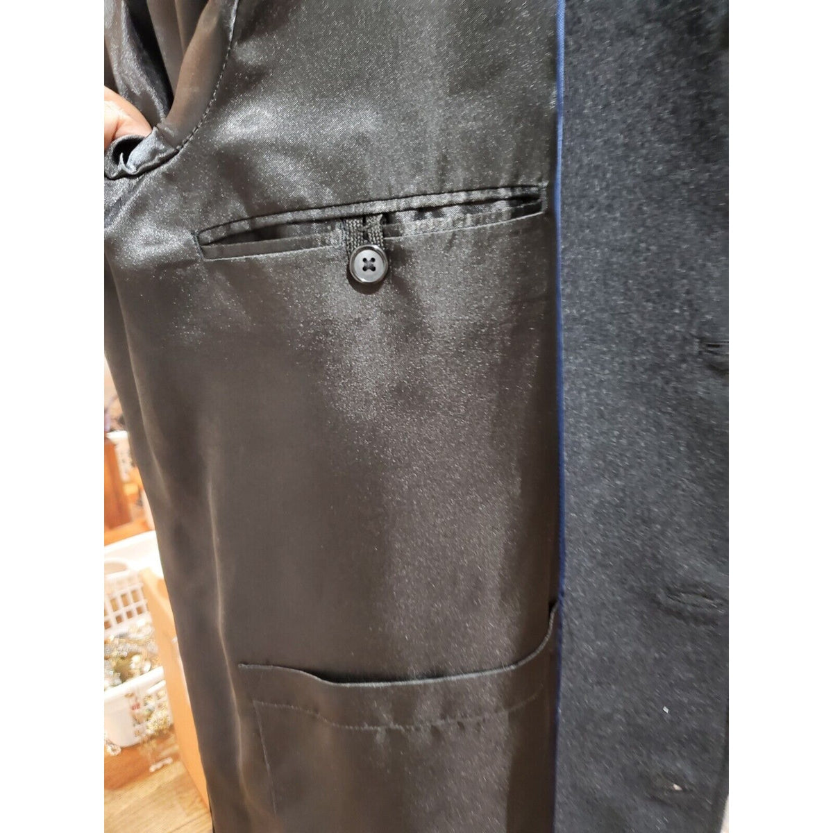 Stafford Mens Black Solid Long Sleeve Collared Button Front Casual Coat Size 38R