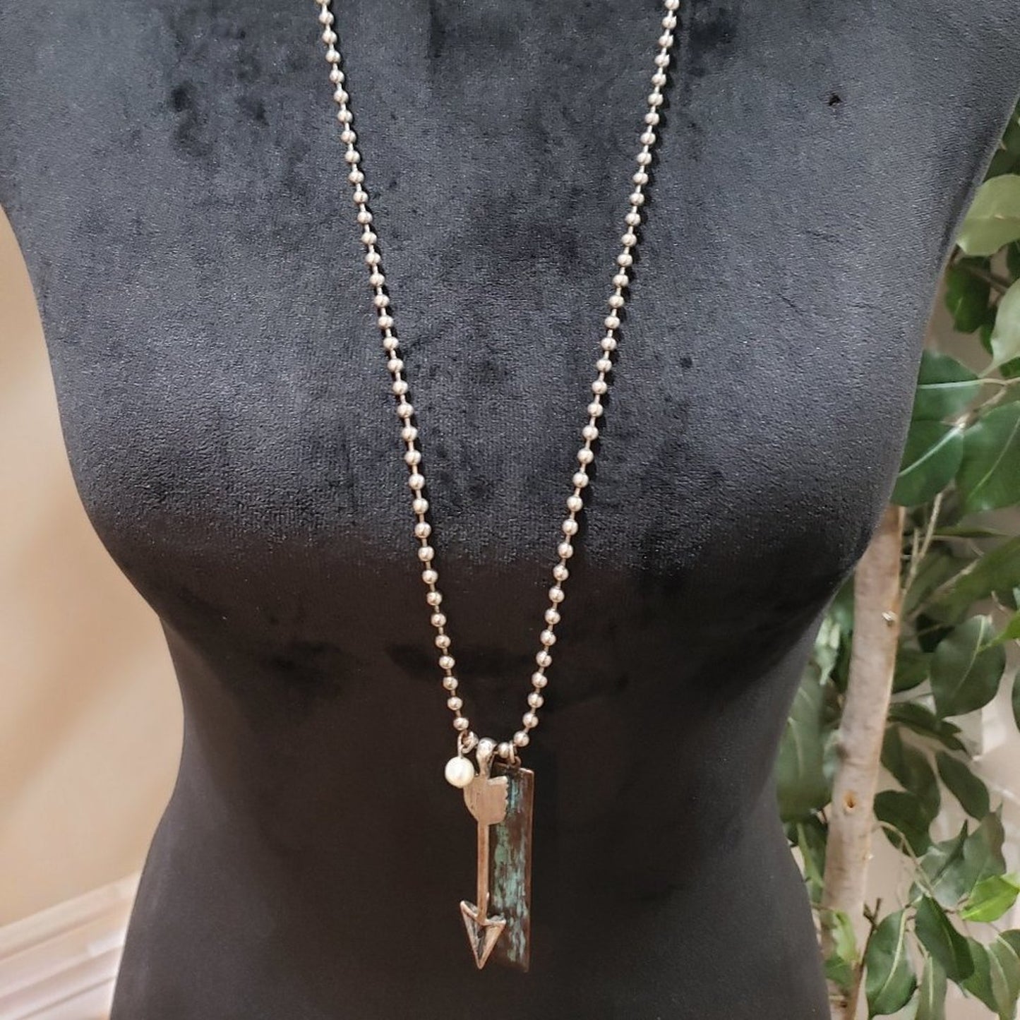 Womens  Gemstone and Silver Tone Arrow Charm Pendant Necklace with Lobster Clasp