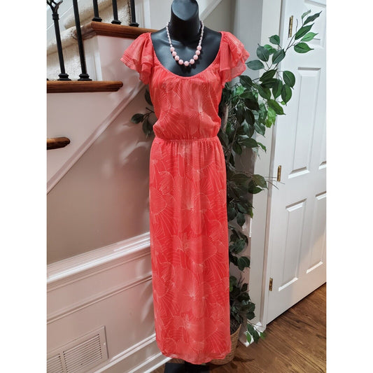 Maurices Womens Red Floral Polyester Round Neck Short Sleeve Long Maxi Dress XL