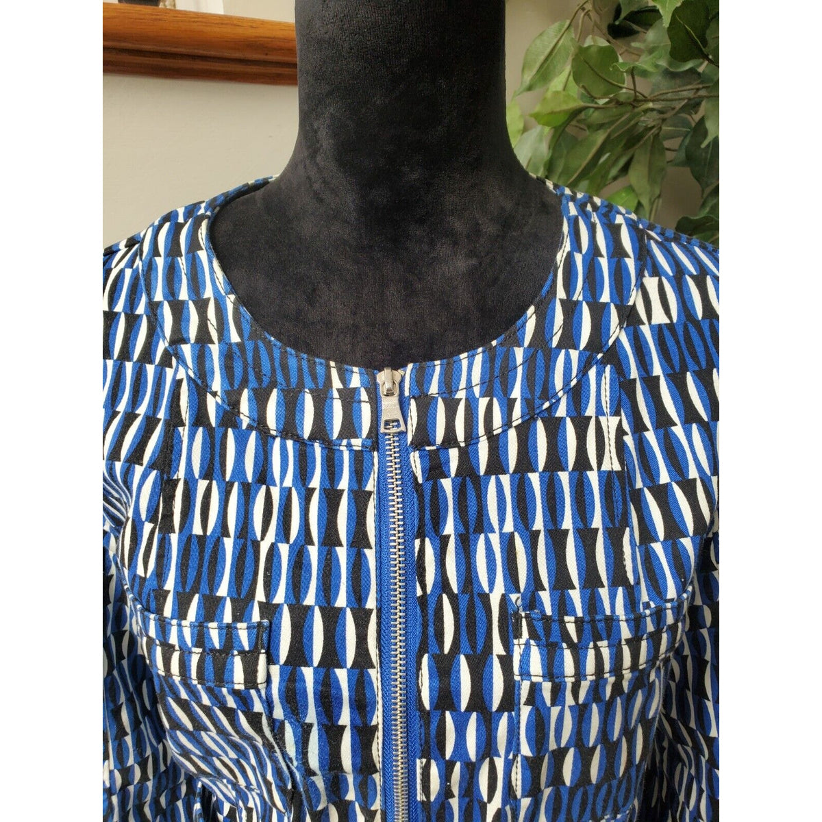 Ellen Tracy Womens Blue Cotton Long Sleeve Full Zip Casual Jacket Extra Large