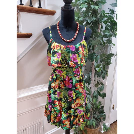 Bongo Women Multi Floral Polyester Sleeveless Scoop Neck Knee Length Dress Small