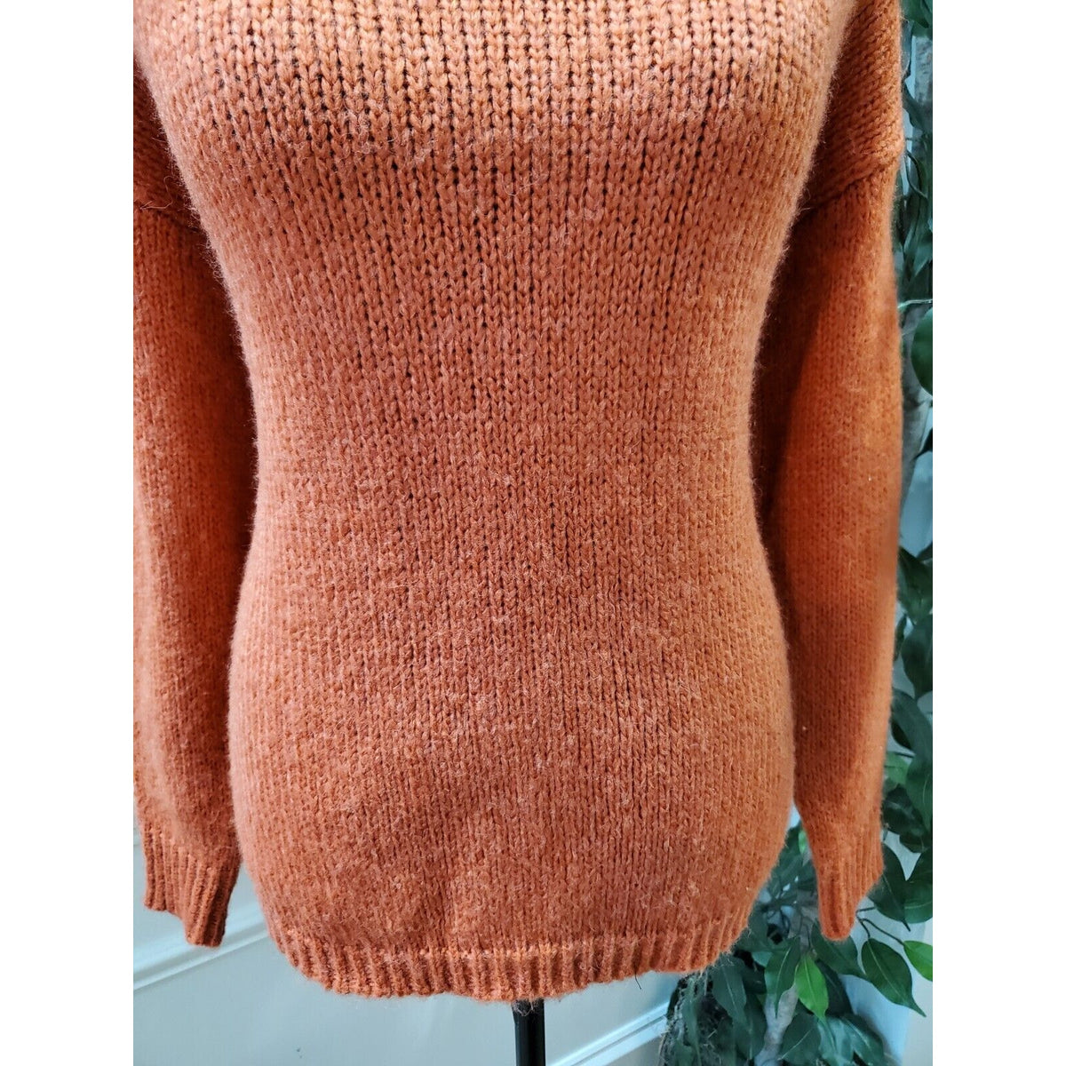 Cotton Emporium Women Orange Long Sleeve Round Neck Pullover Knit Sweater Small