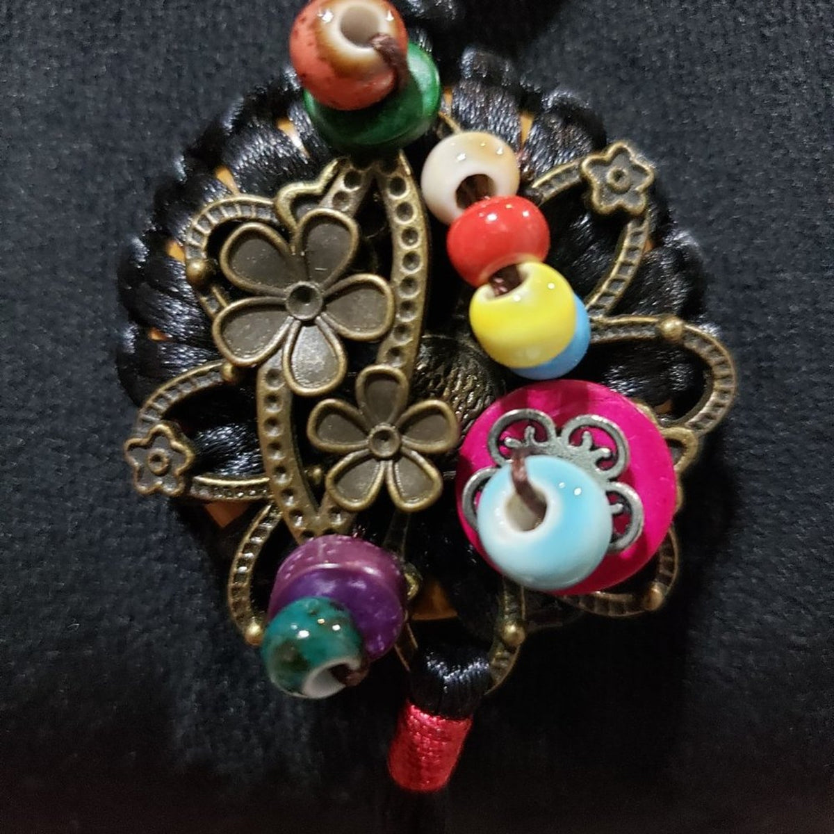 Womens Fashion Vintage Handmade Porcelain Beads Pendant Rope Necklace