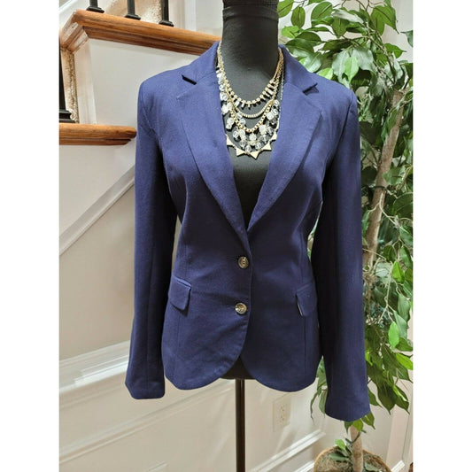 Love Tree Women's Solid Blue Cotton Single Breasted Two Button Fitted Blazer L