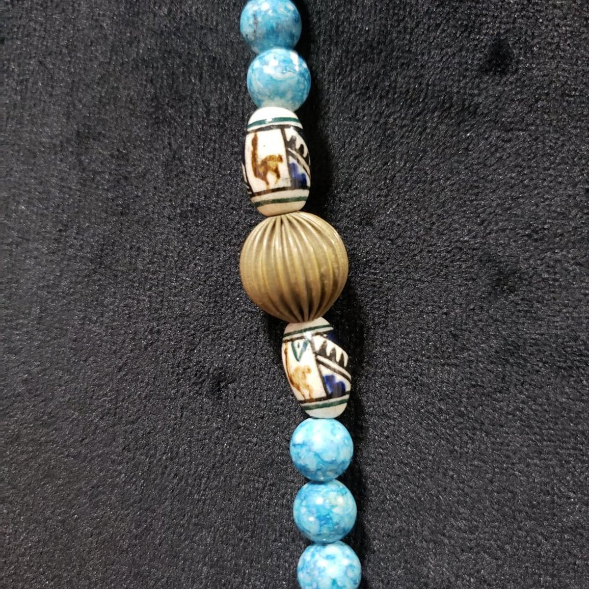 Womens Blue Round Turquoise Stone Beaded Long Necklace