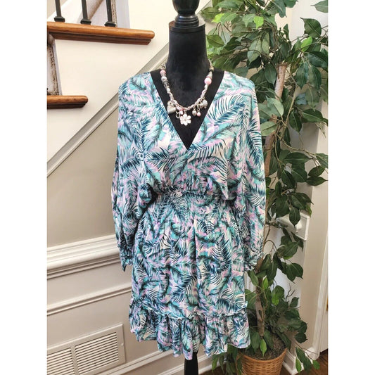 Lovestitch Womens Multi 100% Rayon V Neck Long Sleeve Knee Length Dress Size M
