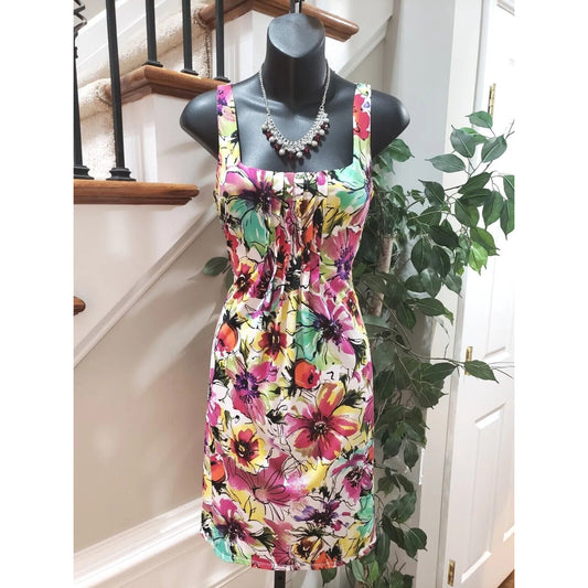 Glamour Womens Multicolor Floral Sleeveless Square Neck Knee Length Dress Size 8
