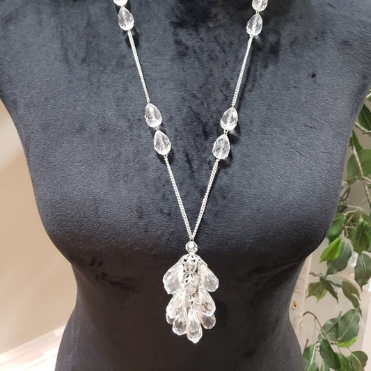 Womens Fashion Clear Tone Crystal Teardrop Pendant Necklace with Lobster Clasp
