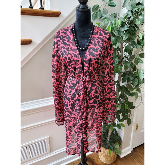 Venus Women's Pink & Black Polyester Long Sleeve Open Front Swimsuit Coverup 1X