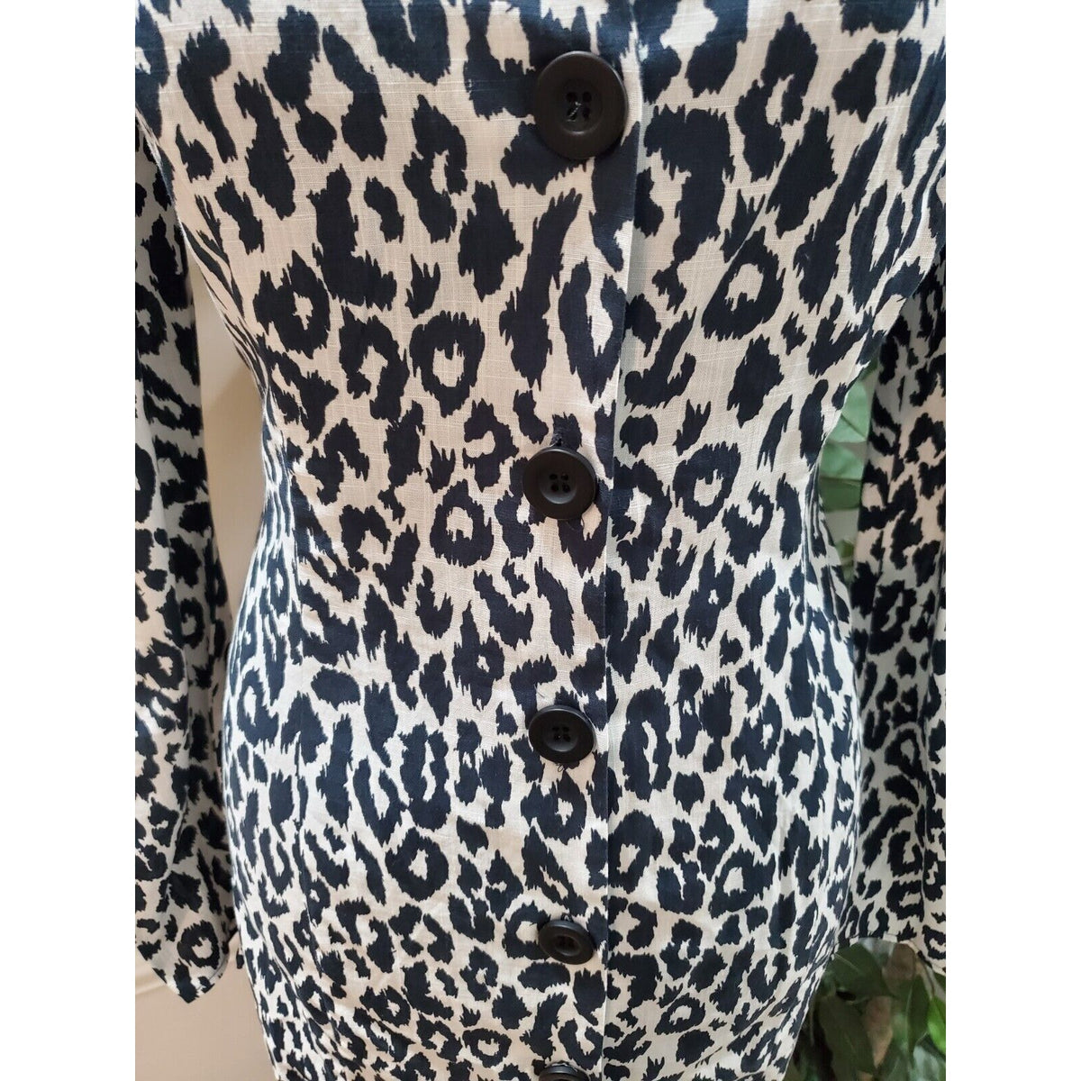 Asos Women's Black & White Cotton V-Neck Long Sleeve Knee Length Dress Size 10