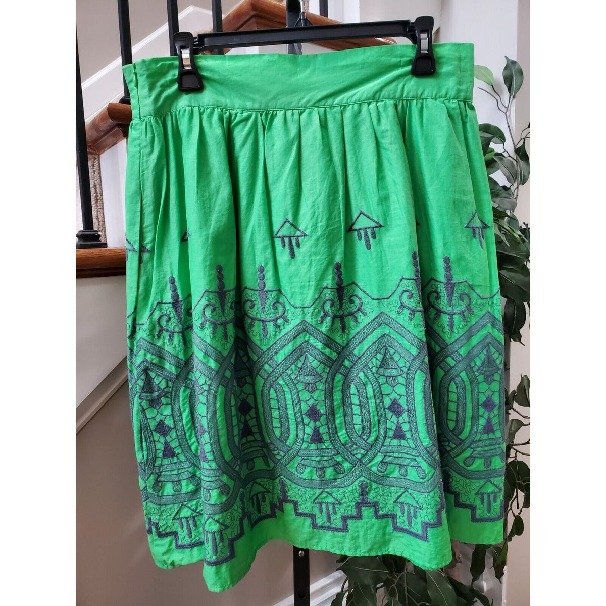 Downeast Womens Green Cotton A Line Side Zipper Casual Knee Length Skirt Size L