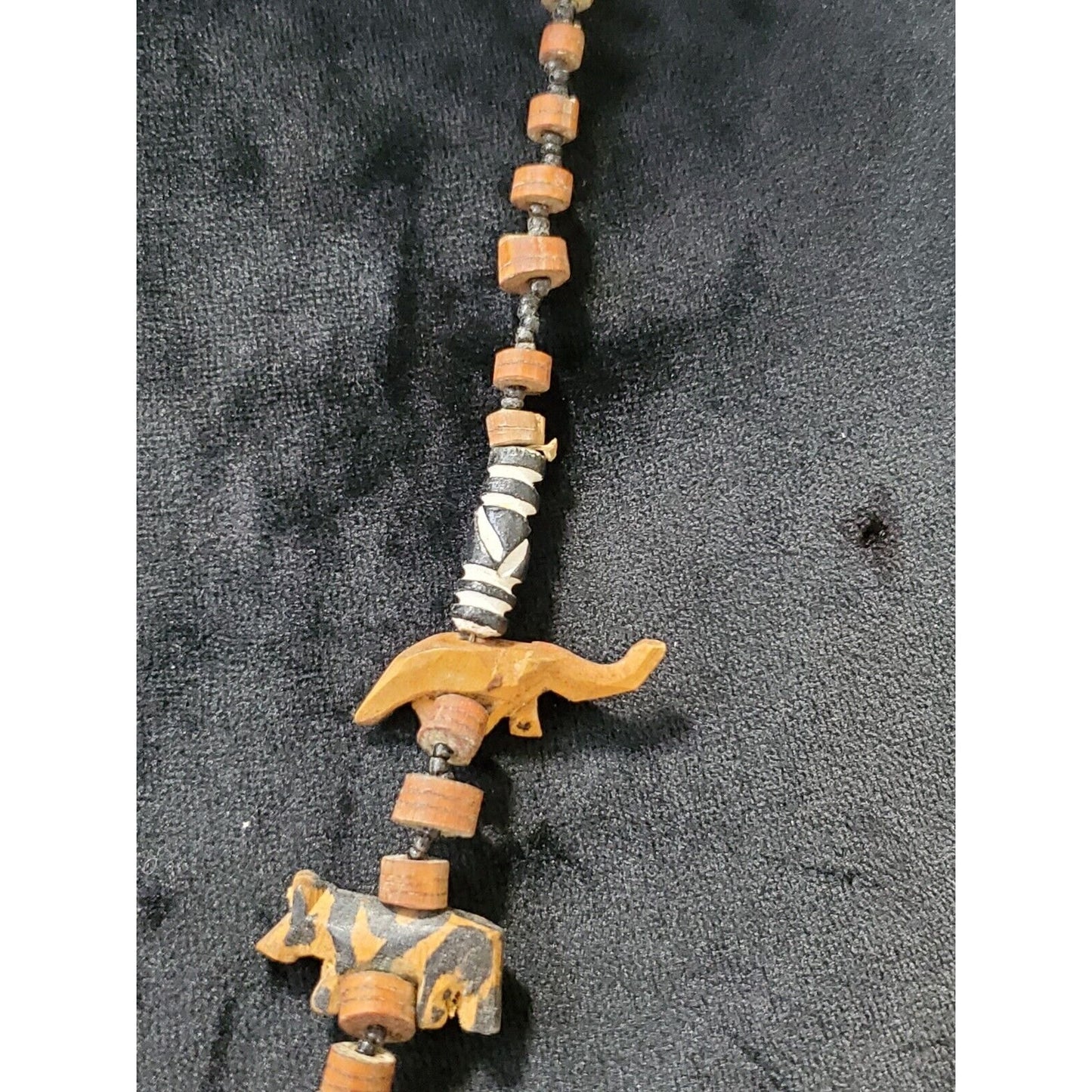 Vintage Wood Beaded Boho Necklace Tribal Animals Leopard Giraffe Tiger Lion