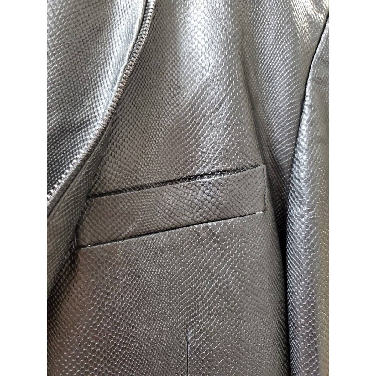 Biarelli Mens Black Snakeskin Leather Single Breasted Blazer Jacket Size Large
