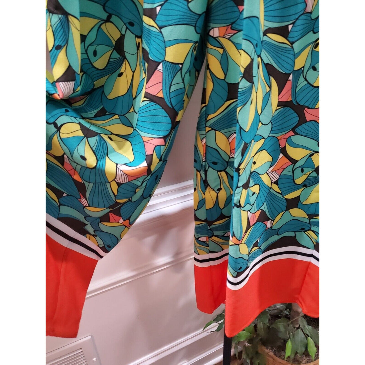 Ashro Multicolor Floral Polyester Elastic Waist Wide Leg Trousers Pant Large