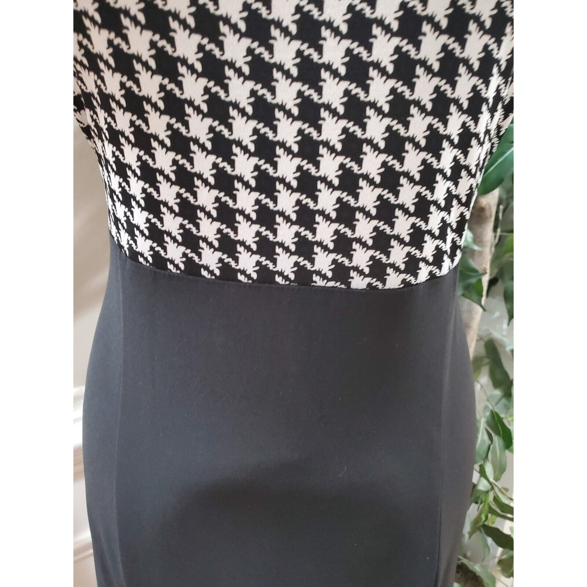 K Studio Black White Houndstooth Top Round Neck Sleeveless Knee Length Dress 12