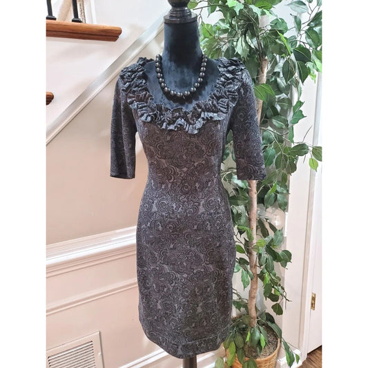 New Directions Women's Black Round Neck Half Sleeve Casual Knee Length Dress 12