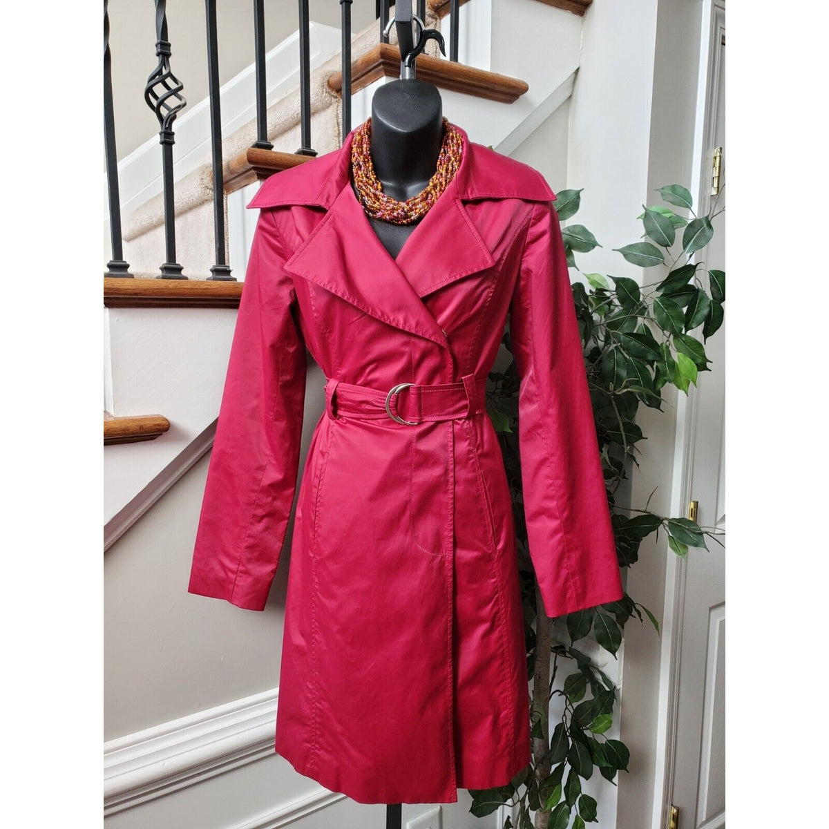 Mossimo Womens Pink Polyester Notch Collar Long Sleeve Belted Coat Jacket Small