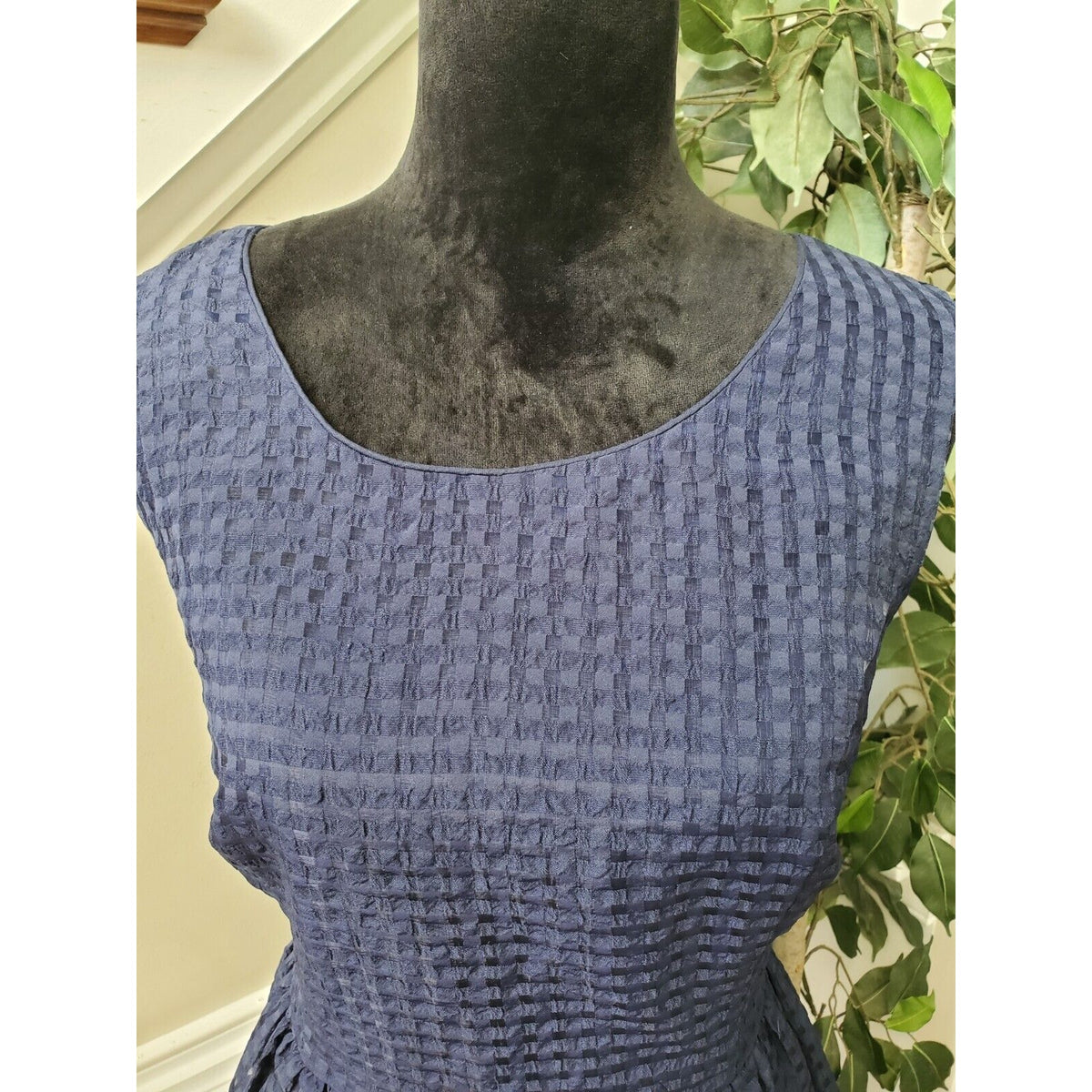 Forever 21 Women Navy Polyester Round Neck Back Zipper Knee Length Dress Size XL