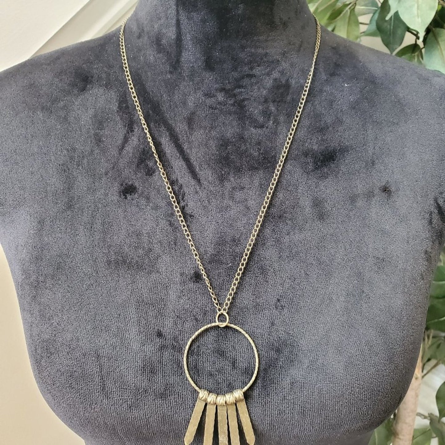Womens Gold Tone Hammered Tassel Pendant Necklace