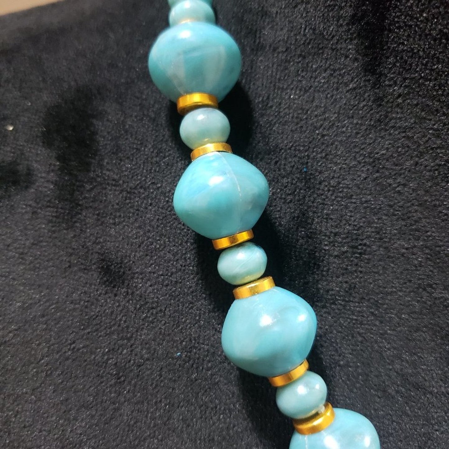 Women's Blue & Gold Round Shape Beaded Statement Lobster Clasp Necklace