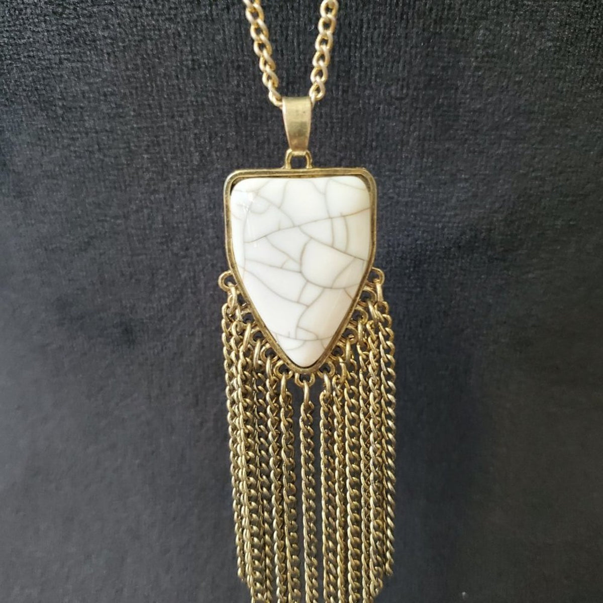 Womens White Persian Shell Eshgh Fringe Pendant Necklace