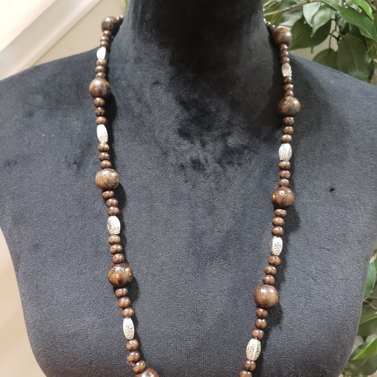 Women's Boho Rosewood & Tone Bead Opera Necklace