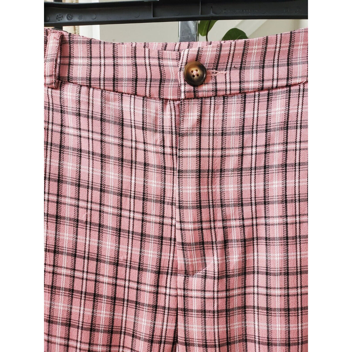 SheIn Womens Pink Plaid Polyester Slash Pockets Casual Straight Leg Pants Small