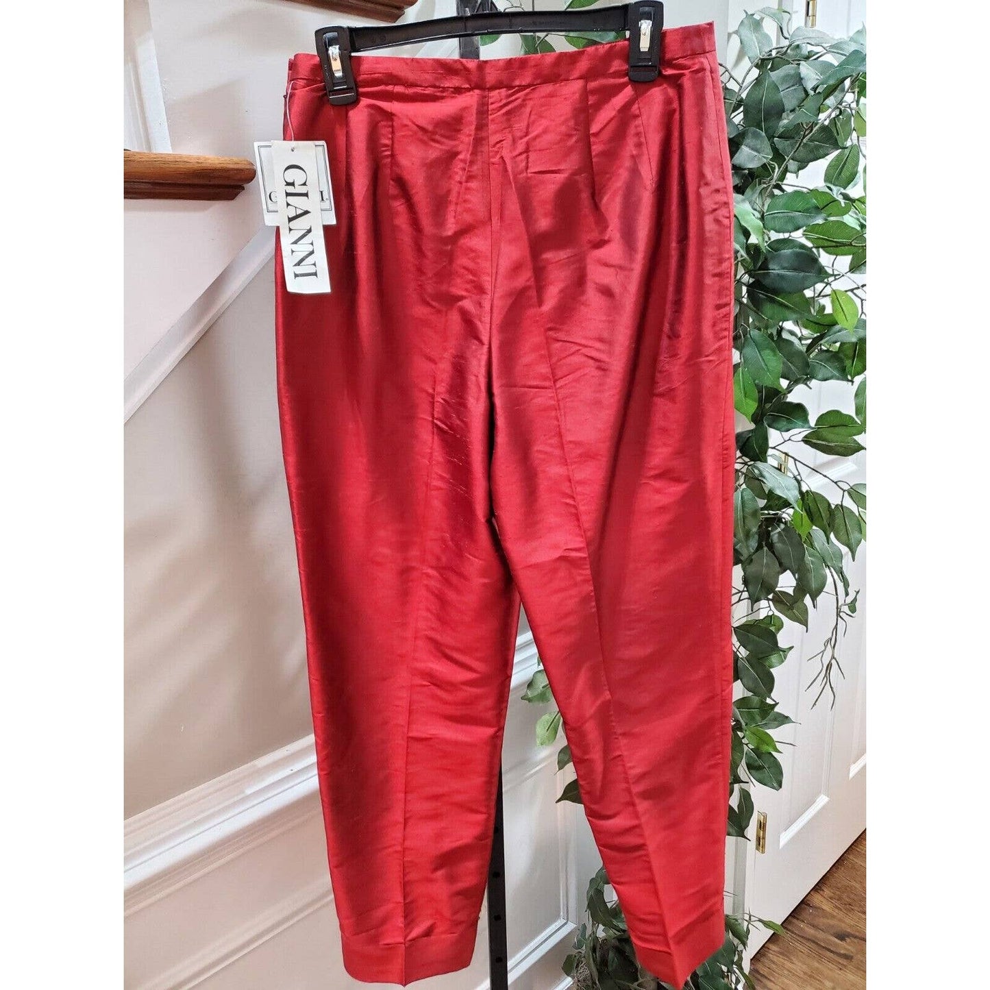 Gianni Women's Red Silk High Rise Straight Fit Trouser Casual Pant Size 12