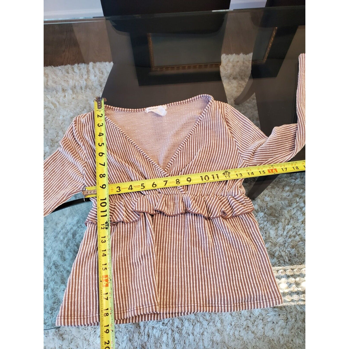 Caution To The Wind Women's Gray Striped Rayon V-Neck Long Sleeve Top Blouse S