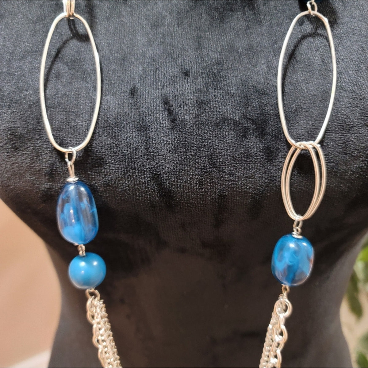 Teal and Silver Long Necklace