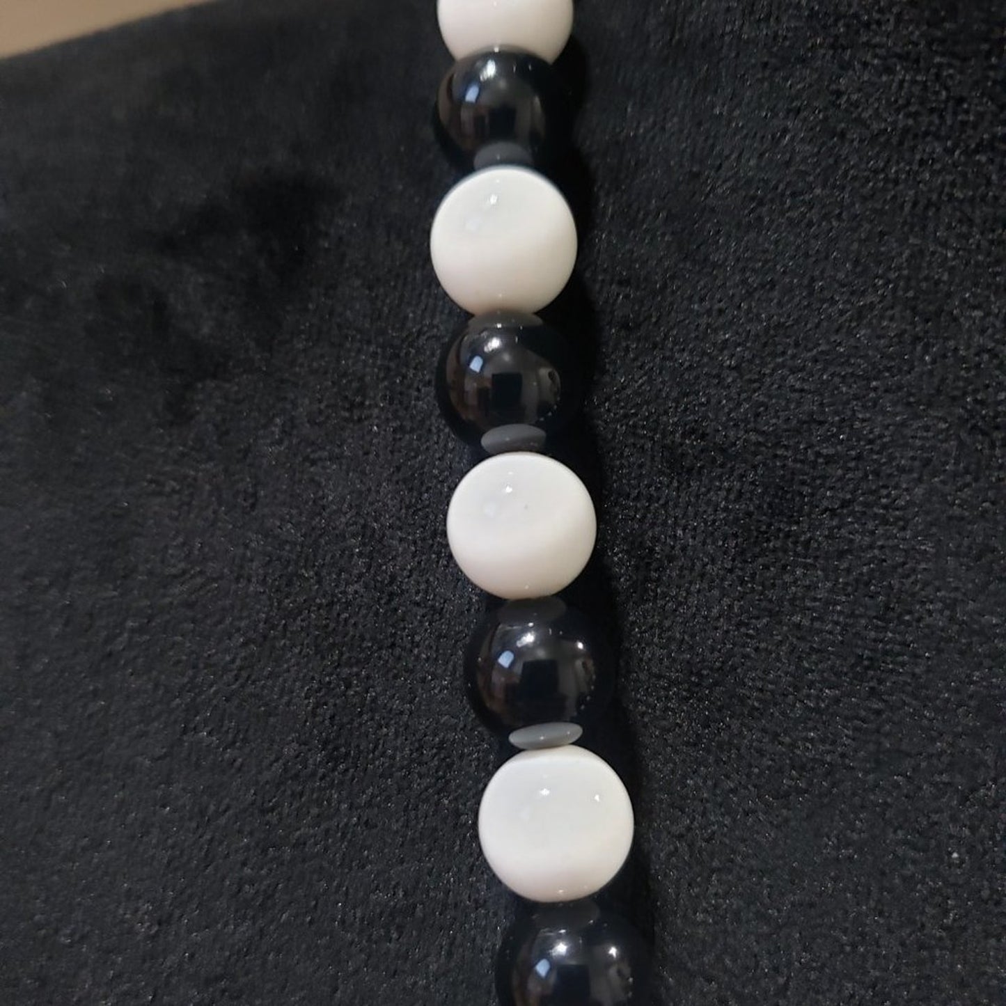 Women's White & Black Round Beaded Long Fashion Pendant Necklace