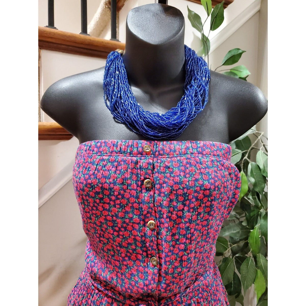 MM MM MM Women's Blue & Red Floral Rayon Off The Shoulder Casual Romper Size XL