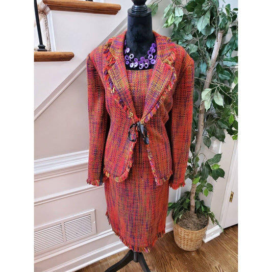 Vintage J.P.C Multicolor Acrylic Single Breasted Jacket & Dress 2 Pcs Suit 16