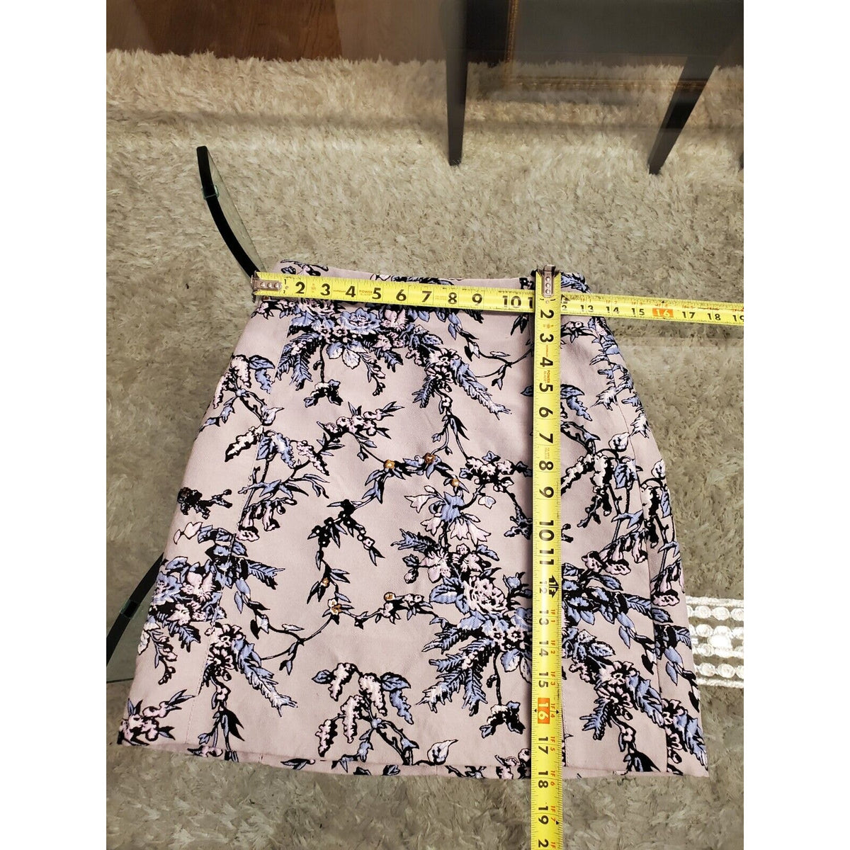 LOFT Womens Gray Blue Floral Embroidered Mini Pencil Skirt Back Zipper Size 0