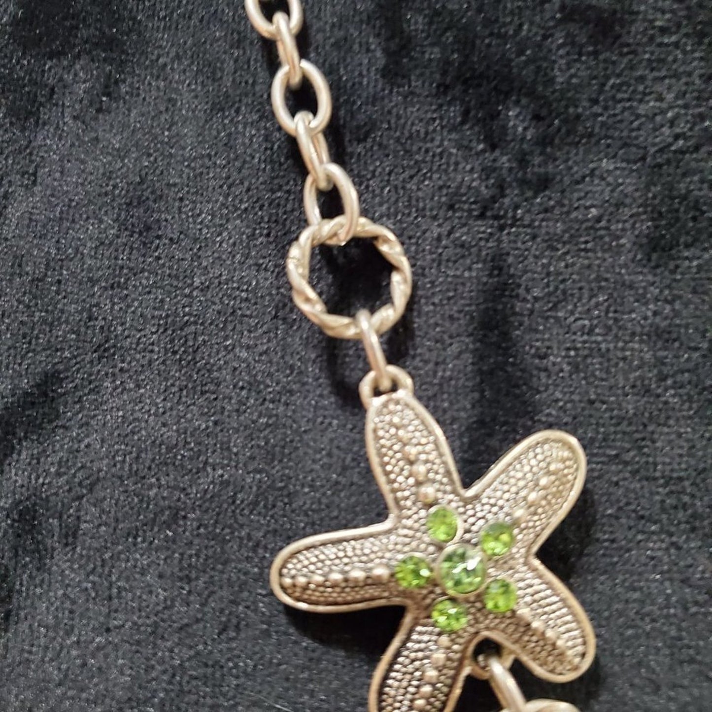 Women's Triple STARFISH Silver Tone Necklace Aquamarine Textured Rhinestones Cry
