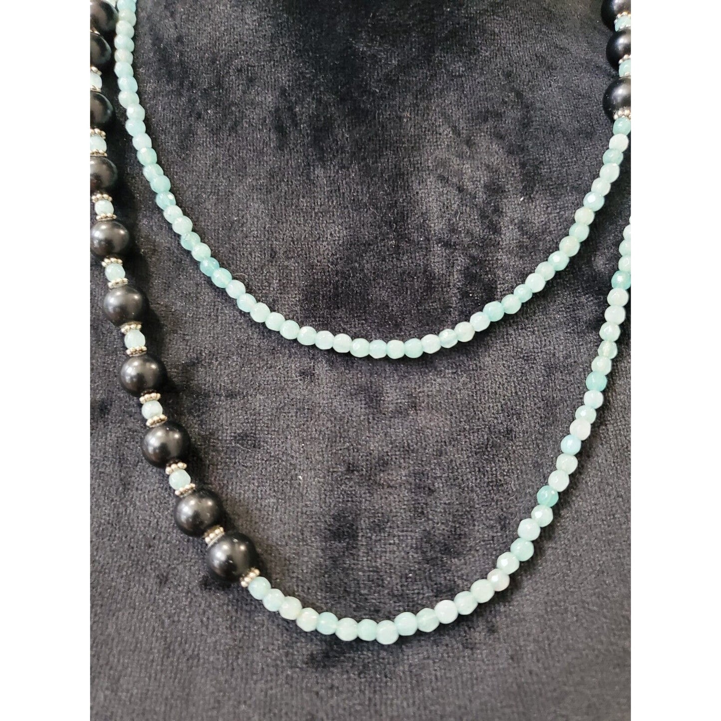 Women's Blue & Black Bubble Beaded Fashion Jewelry Double Necklace