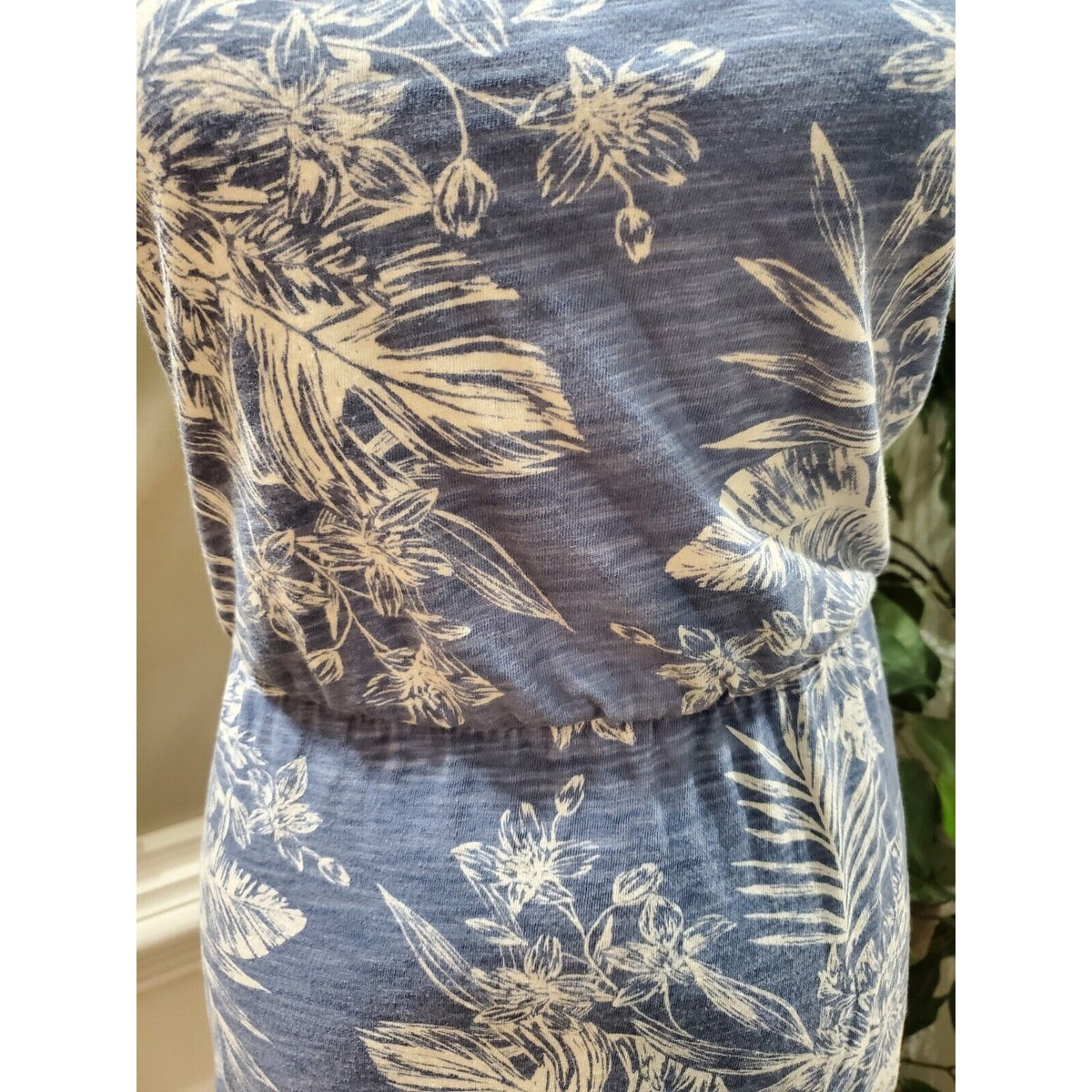 Old Navy Women's Blue Floral Cotton Scoop Neck Sleeveless Knee Length Dress M