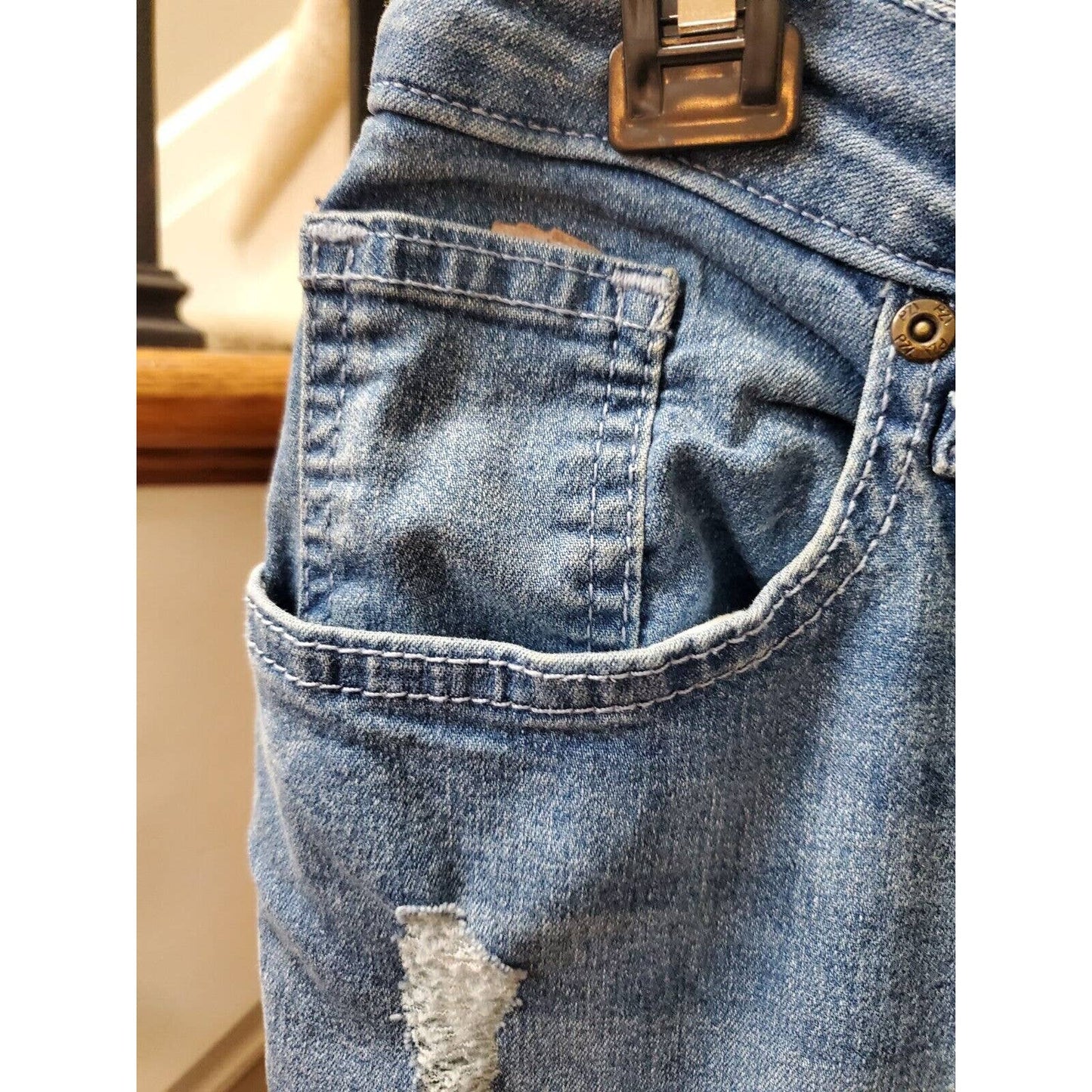 PZI Women's Blue Denim Cotton Mid Rise Straight Jeans Casual Pants Size 8 Short