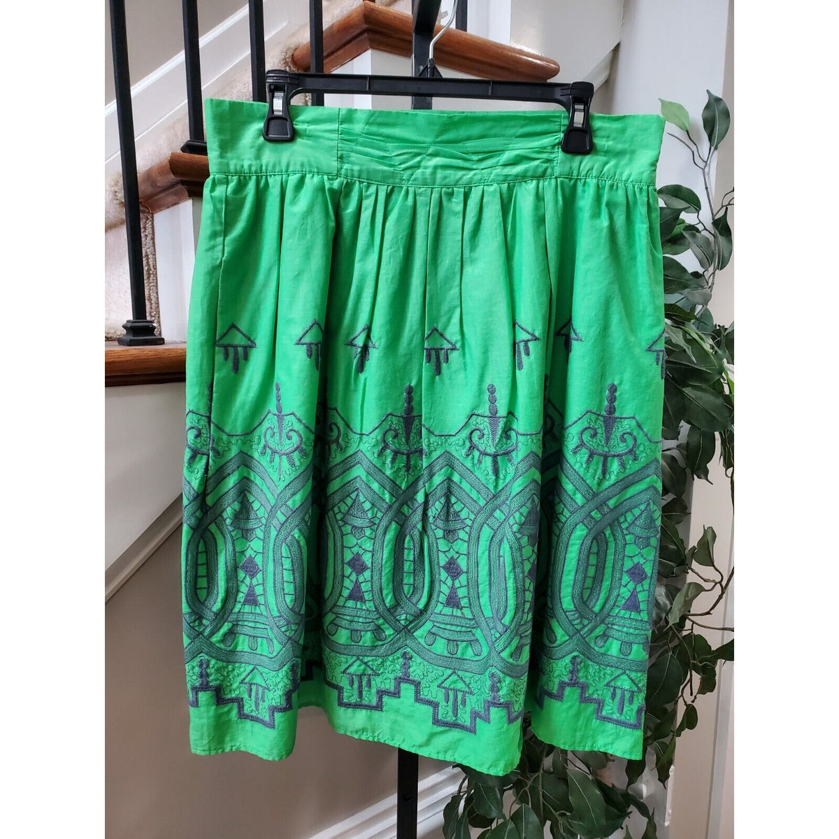 Downeast Womens Green Cotton A Line Side Zipper Casual Knee Length Skirt Size L