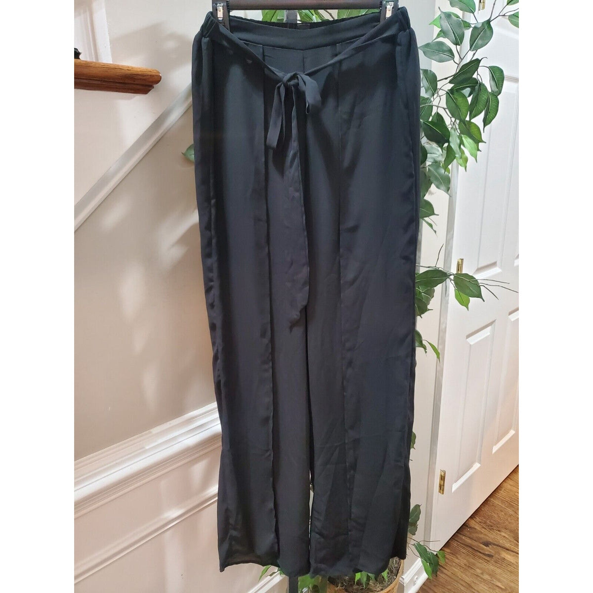 SHELN Womens Black Solid High Rise Drawstring Pleated Casual Trouser Pant Size 6