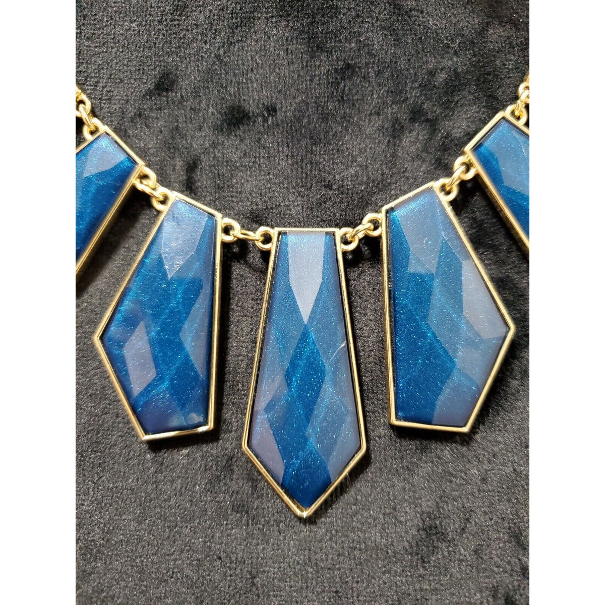 Women's Dark Blue Geometric Shape Necklace with Gold Chain Necklace