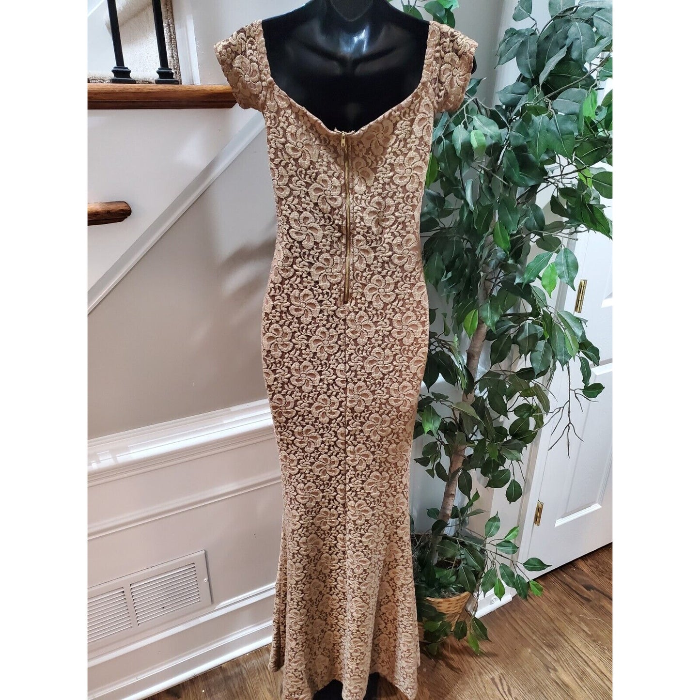 Goodtime USA Brown Polyester Sweetheart Neck Short Sleeve Formal Maxi Dress S