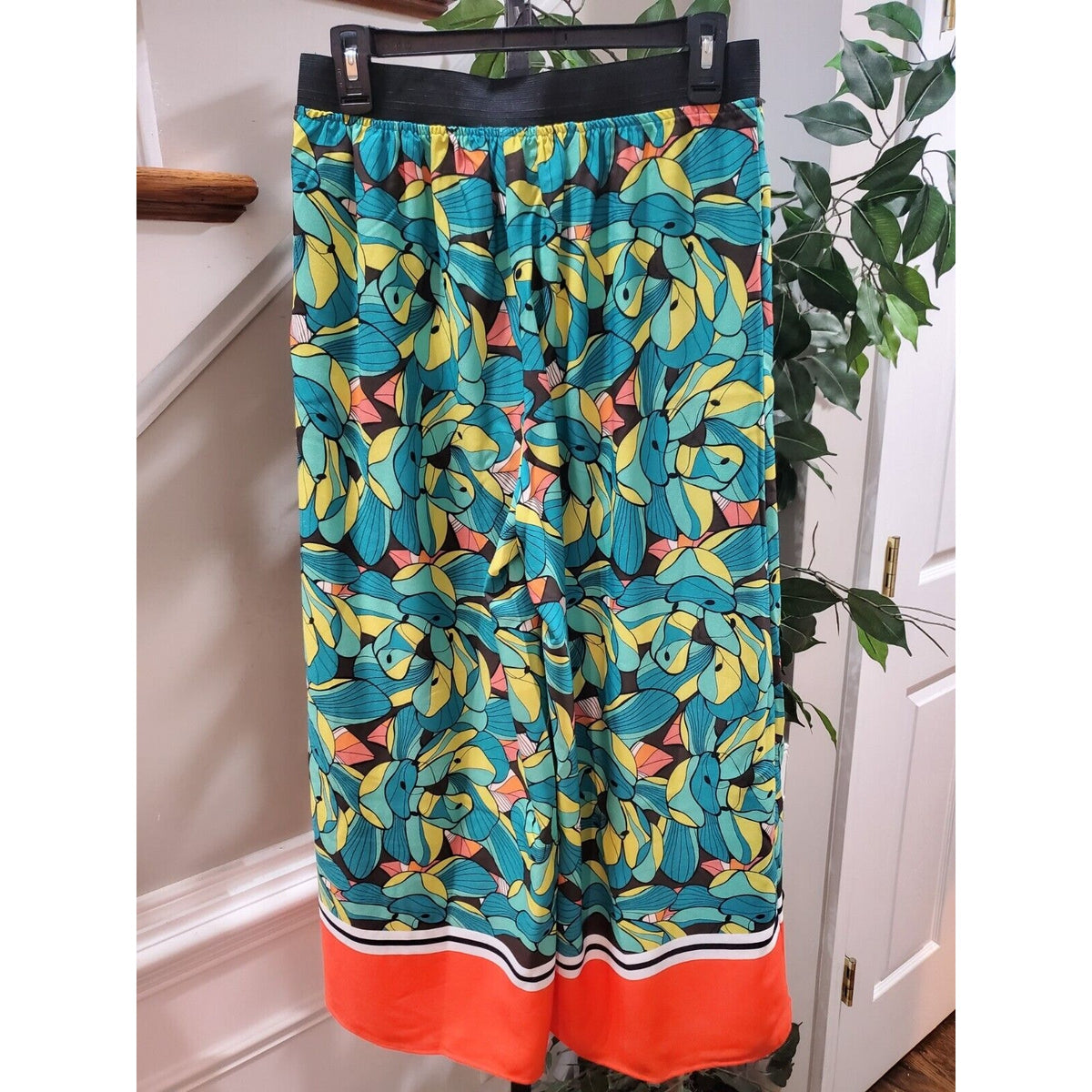 Ashro Multicolor Floral Polyester Elastic Waist Wide Leg Trousers Pant Large
