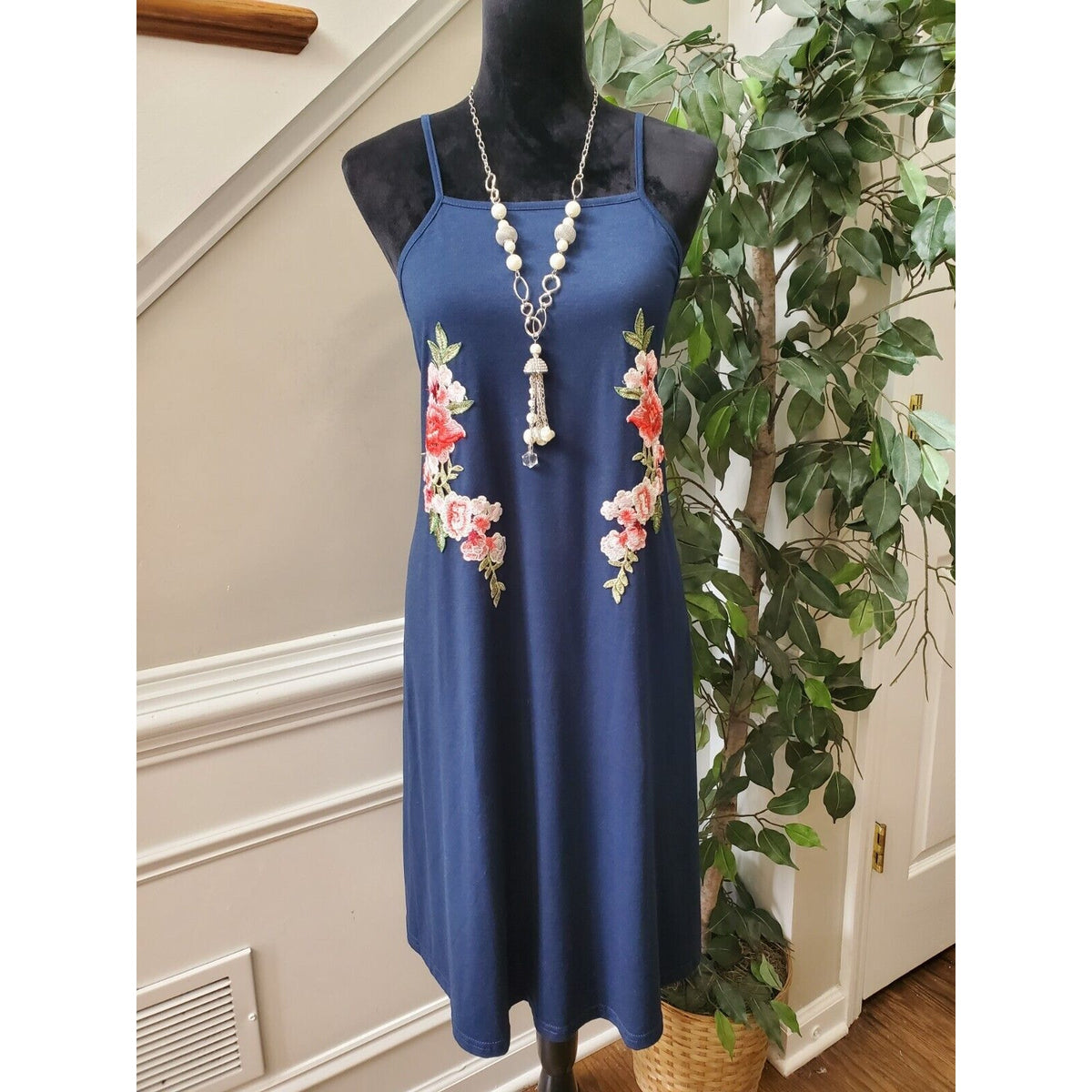 Shein Curve Women Blue Floral Square Neck Sleeveless Knee Length Dress Size 2XL