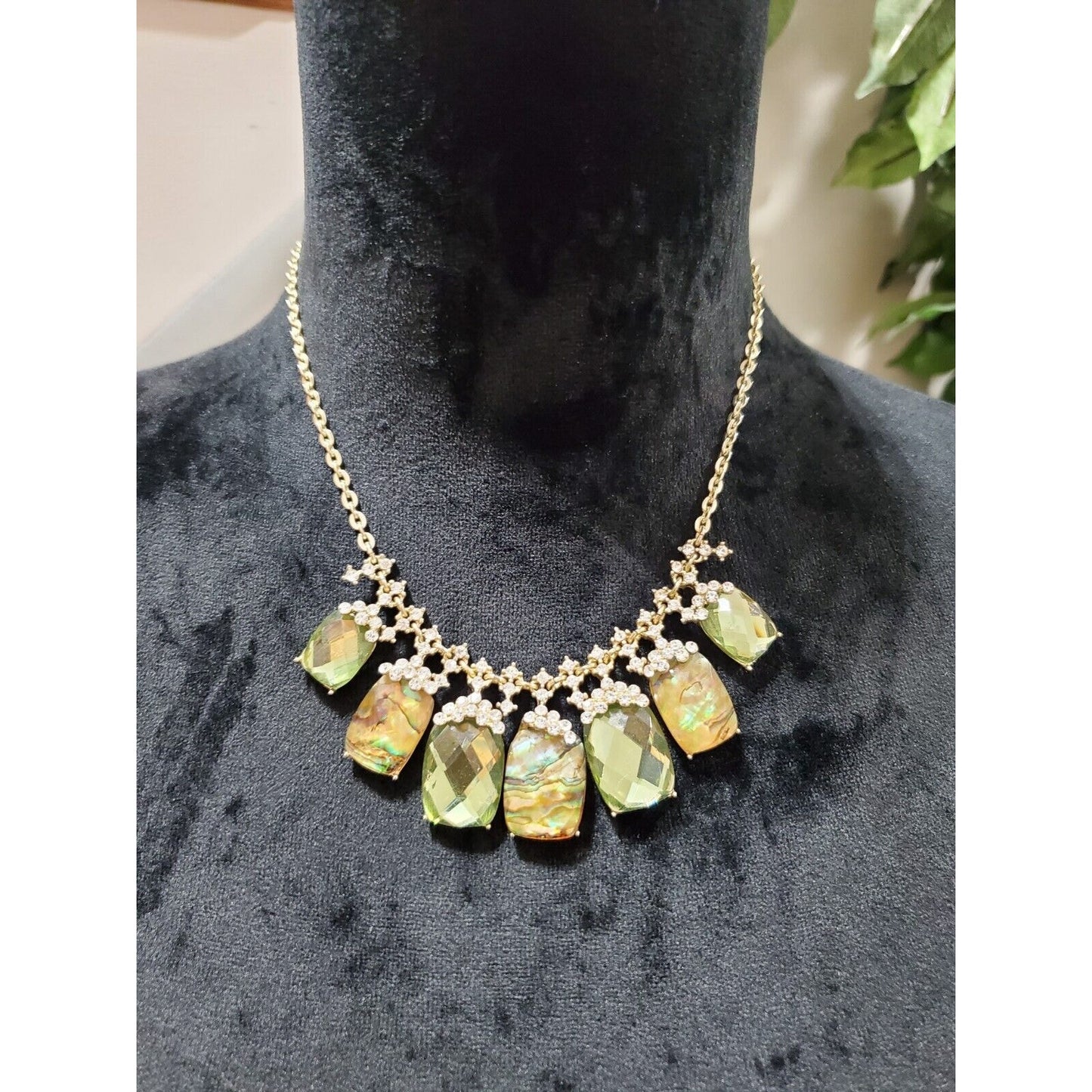 Women's Multicolored Iridescent Rhinestone Gold Chain Stylish Necklace