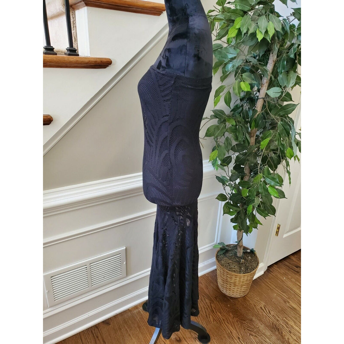 Boutique Style Solid Black Nylon Off The Shoulders Bodycon Dress Size Small