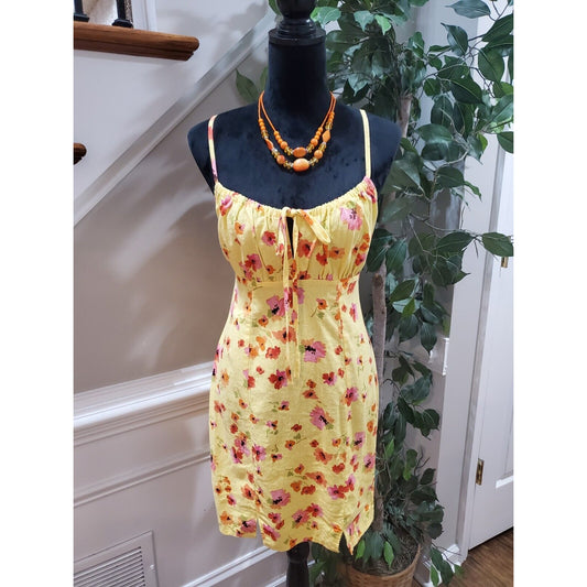 Wild Fable Women's Yellow Polyester Scoop Neck Sleeveless Knee Length Dress XS