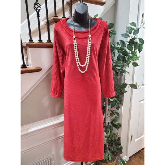 JMS Women's Red Solid 100% Polyester Long Sleeve Round Neck Long Maxi Dress 1X