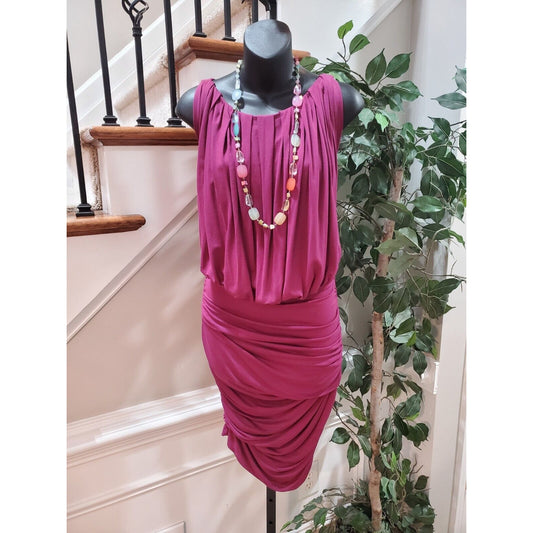 M.S.S.P Women's Purple Viscose Round Neck Sleeveless Knee Length Dress Medium